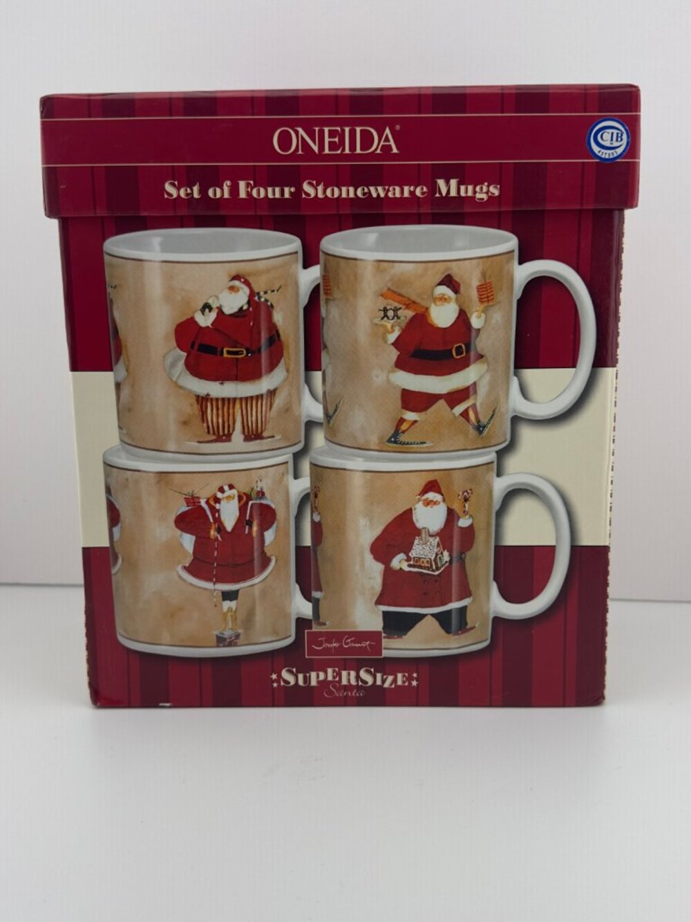ONEIDA (Jenifer Garant) Super Size Santa Set of Four Stoneware Mugs